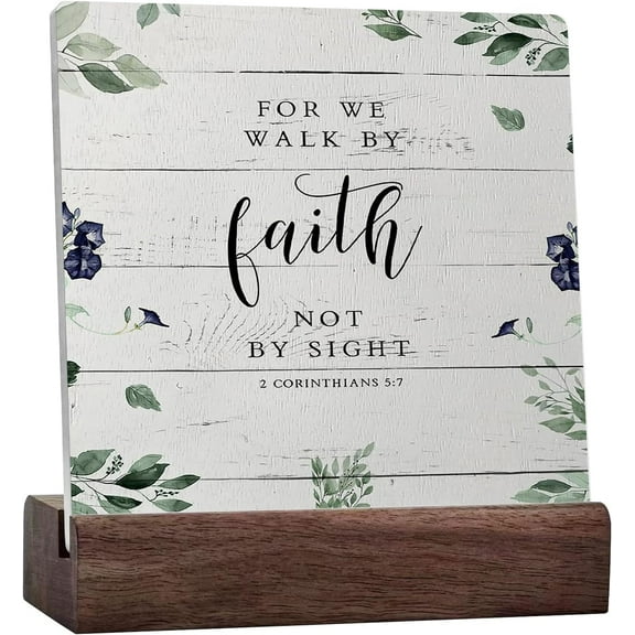 Christian Bible Verse 2 Corinthians 5:7 Walk By Faith Desk Decor,Christian Decor,Christian Home Decor,Bible Verse Decor Ceramic Table Sign Plaque
