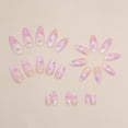 thumbnail image 2 of French Tip Press on Nails Hot Pink glue on nails Medium Length Almond Nails Press on False Nails with Glue Fake Nails with Designs Glitter for Nails Full Cover Glossy Acrylic Stick on Nails for Women, 2 of 8