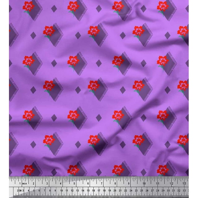 Soimoi polyester Crepe Fabric Diamond Shape & Floral Artistic Fabric Prints By Yard 42 Inch Wide