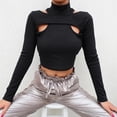 thumbnail image 5 of Going Out Tops for Women Trendy Cutout Y2k Sexy Crop Tee Ribbed Knit High Neck Long Sleeve Slim Fitted Sweaters (XL, Black), 5 of 7