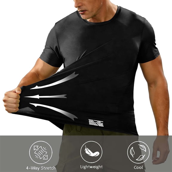 YTCAMLO Stretch Mens Performance Undershirts Casual Oversized Athletic Shirts Moisture Wicking Athletic Shirts Stretchy Basic Tees, Black S