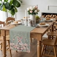 thumbnail image 3 of Happy Easter Table Runner, Easter Rabbit Pink Floral Leaf Sage Green Background Cotton Linen Kitchen Table Decoration Washable Dining Tabletop Runners for Home Party Decor 13x60 Inches, 3 of 9