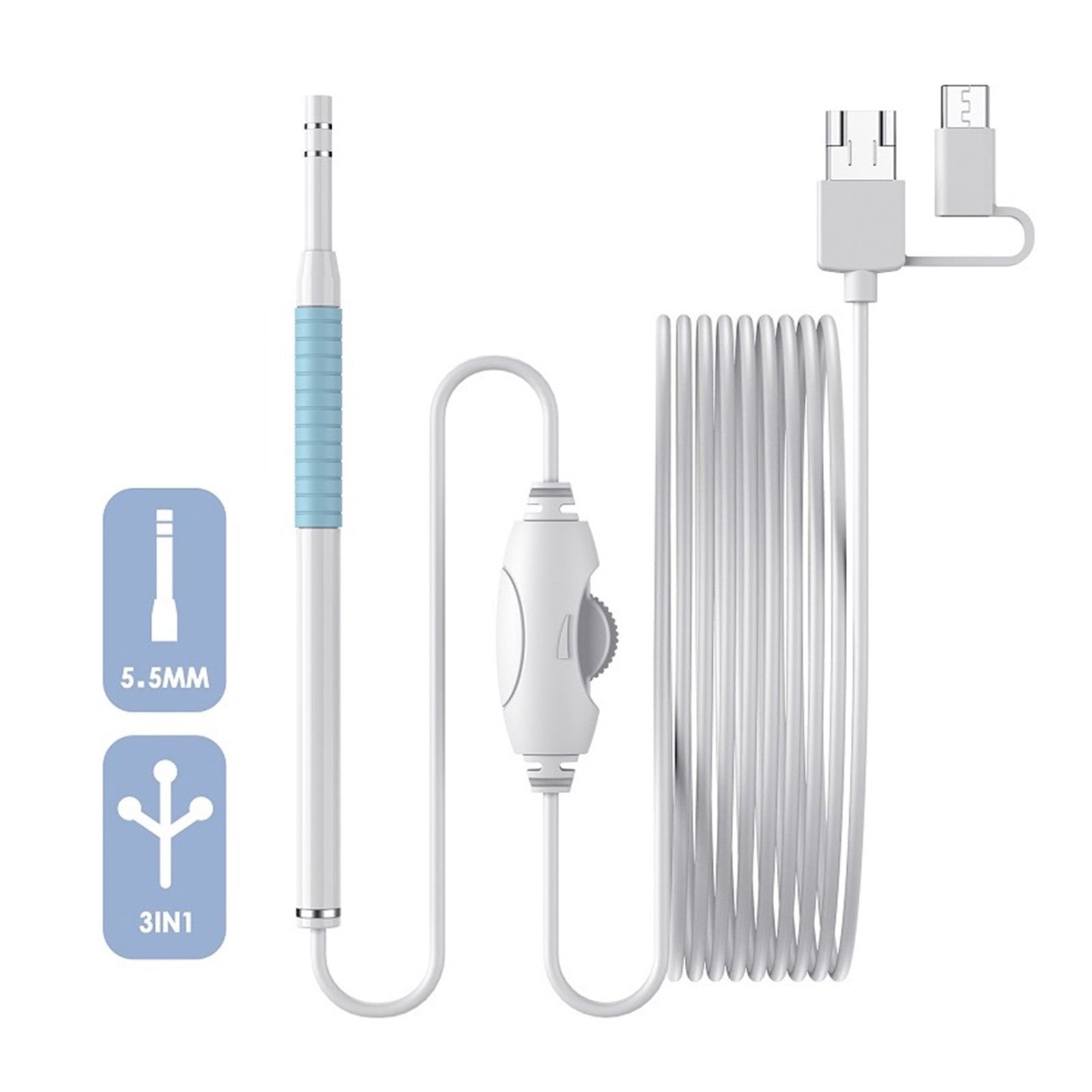 Ear Cleaning Endoscope Camera 3in1 Type-C USB Visual Otoscope 5.5mm/3.9mm 0.3MP 6LEDs Ear Pick Ear Spoon ,Various Applicable