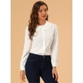 thumbnail image 2 of Blusa de cuello Peter Pan de manga larga con botones suizos para mujer blanco XS, 2 of 6