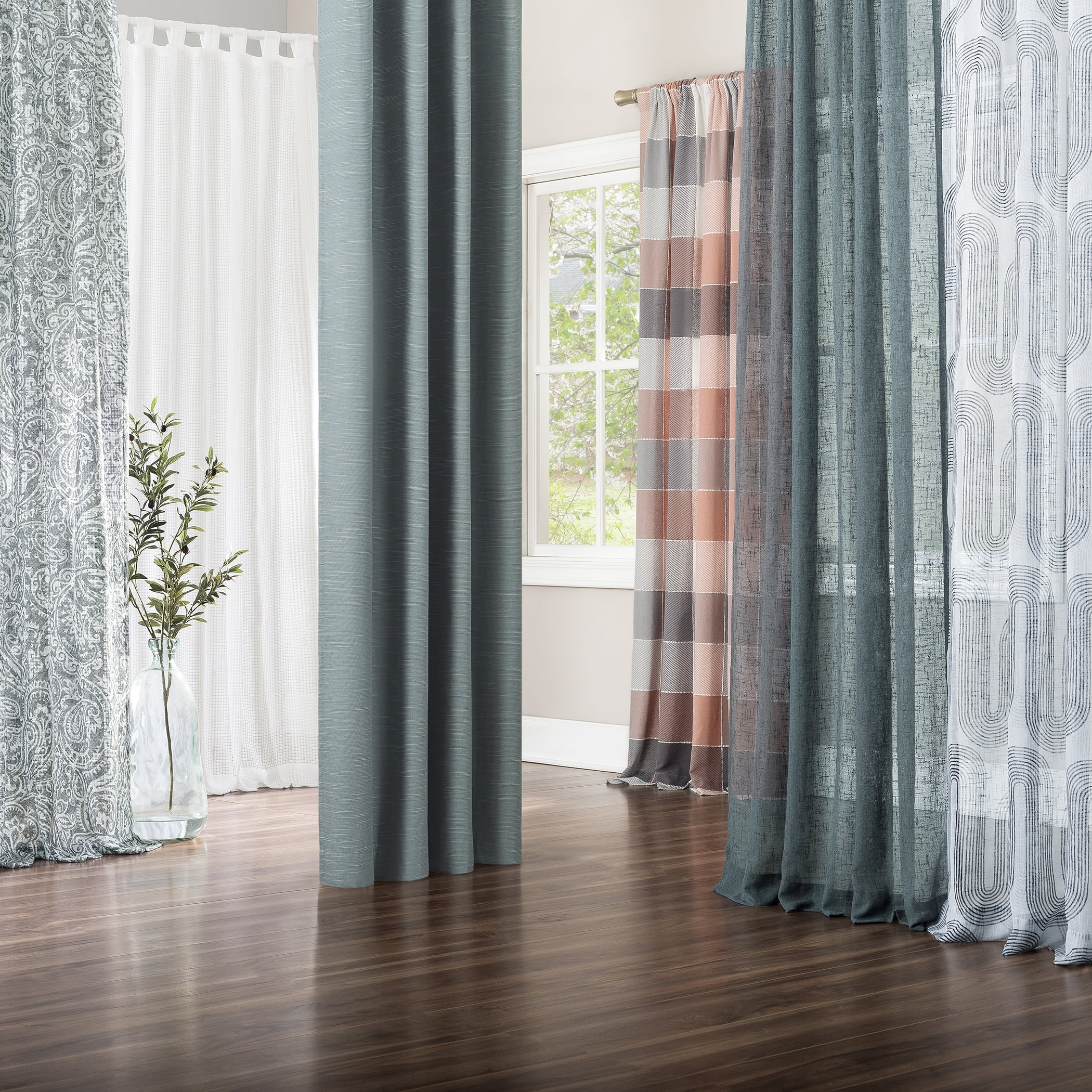 Archaeo Waffle Weave Cotton Blend Tab Top Curtain, 50"x96", 50"x96", White
