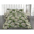 thumbnail image 2 of Ambesonne Floral Quilted Coverlet 3 Pcs, Art of Innocent White Roses, King Size, Olive Green Ivory and Emerald, 2 of 4
