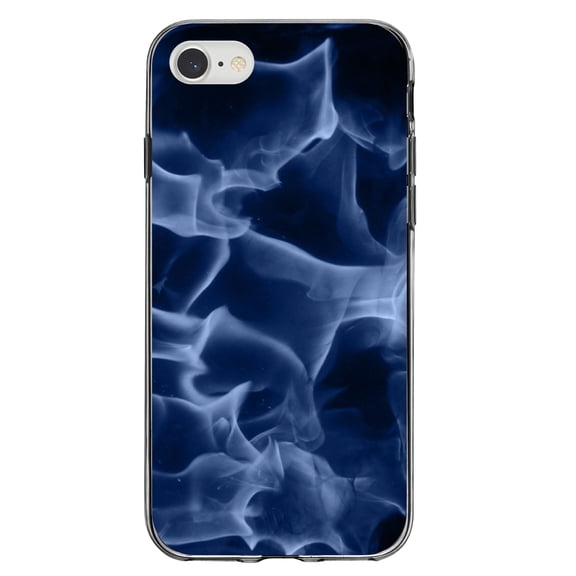 DistinctInk Clear Shockproof Hybrid Case for iPhone 7 8 SE (2020 Model) 4.7" Screen TPU Bumper Acrylic Back Tempered Glass Screen Protector - Blue Black Flame Fire - Printed Image of Fire