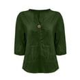 thumbnail image 5 of Green Womens Blouses Linen Shirts for Women Summer Cotton Linen V Neck 3/4 Sleeve Tops Loose Vacation Beach Solid Blouses Tunic Tops Ladies Tops and Blouses, 5 of 5