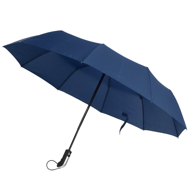 Paraguas automático de acero negro TenBones, plegable, de alta densidad, anticolisión, compacto, para sombrilla y lluvia (azul oscuro)