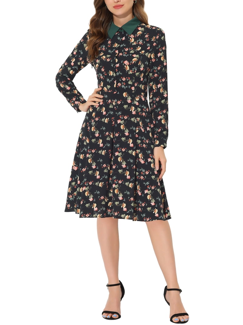 MODA NOVA Juniors Wear to Work Floral Contrast Collar Belt Long Sleeve Knee Length Dress - Walmart.com MODA NOVA Juniors Wear to Work Floral Contrast Collar Belt Long Sleeve Knee Length Dress - Walmart.com