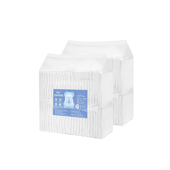KFFKFF Disposable Dog Diapers, Highly Absorbent Female Pet Diapers, 360° Leak-Resistant Design with Wetness Indicator for Heat Cycle, Training, and Incontinence - Small, 96 Pieces (2 Packs of 48)