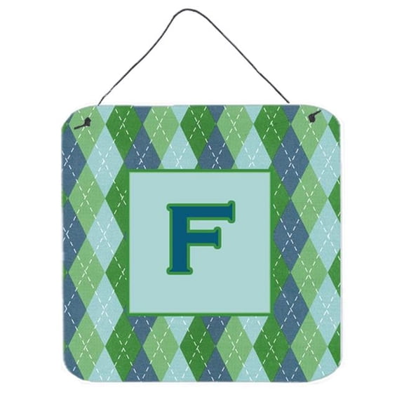 6 x 6 in. Letter F Initial Monogram - Blue Argoyle Aluminium Metal Wall or Door Hanging Prints