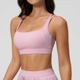 thumbnail image 2 of VISALY Racerback Athletic Sports Bra High Support Stretch Fit Top Gym Running Training Sports Bra Square Neck Bralette Supportive Unlined No Underwire Wireless Padded Yoga Workout Bra Tops Pink S, 2 of 9