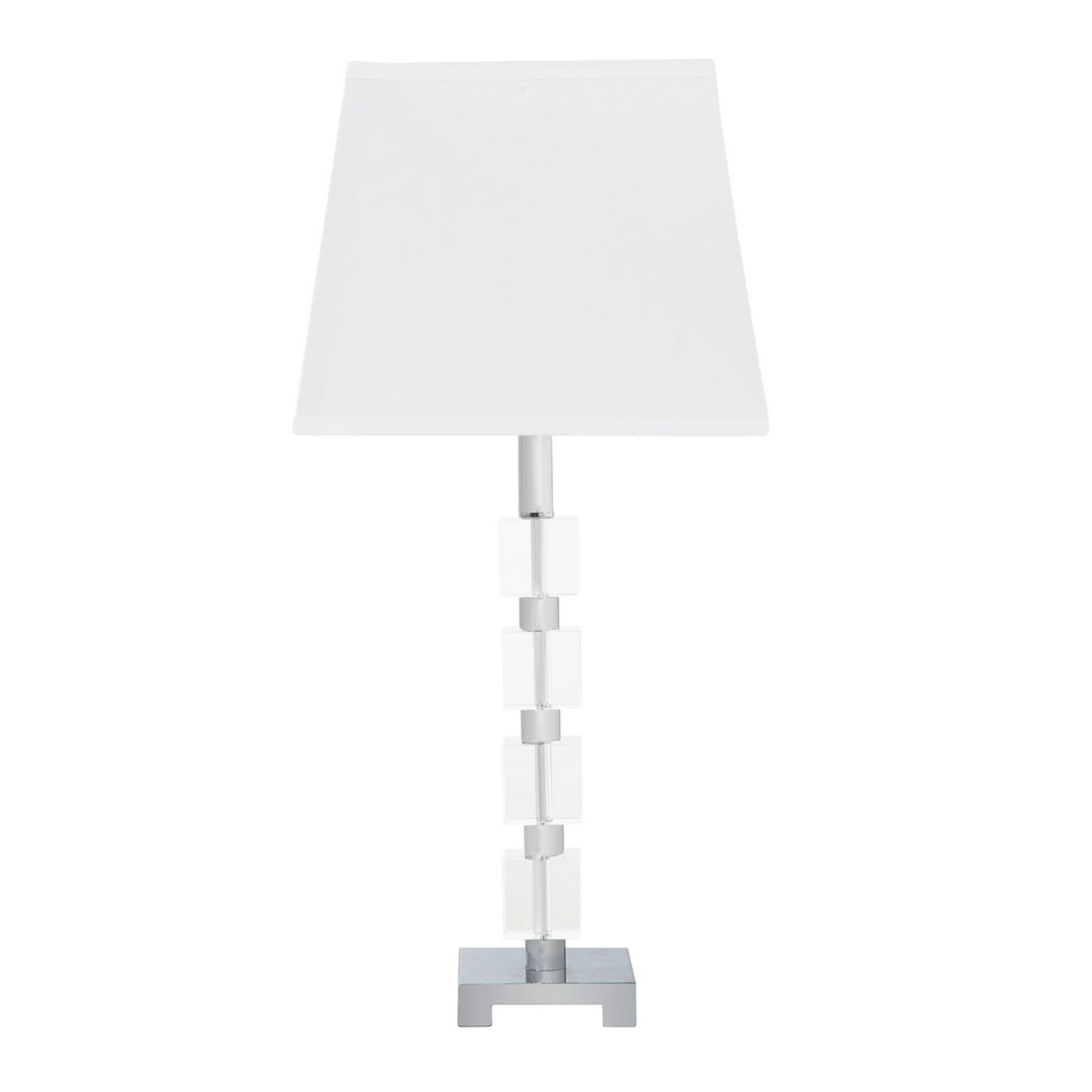 Noble House Wendi 25" Glam Crystal Table Lamp, Cube-Ice Design, Chrome Metal, Square Shade, for Living Room, White
