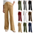 thumbnail image 1 of Pincandy Women's Solid Color Fashion Half Elastic Waist Corduroy Wide Leg Pants with Pockets, Loose Fit, Casual & Daily Wear, 1 of 7