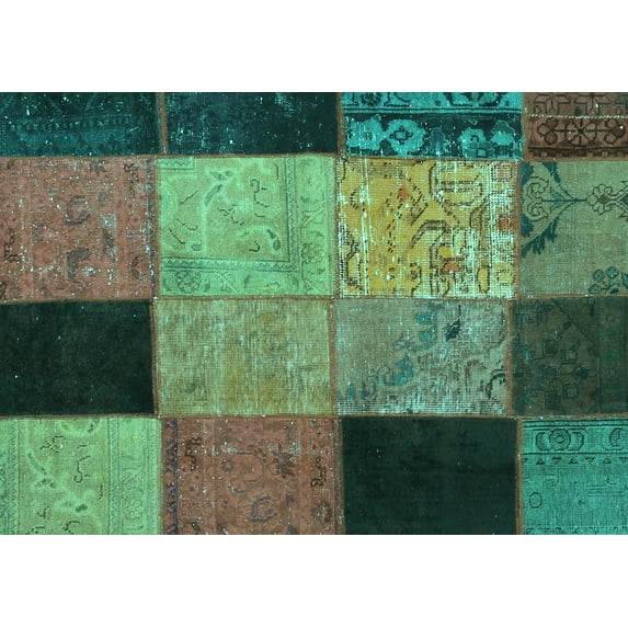 Ahgly Company Indoor Rectangle Patchwork Turquoise Blue Transitional Area Rugs, 2' x 5'