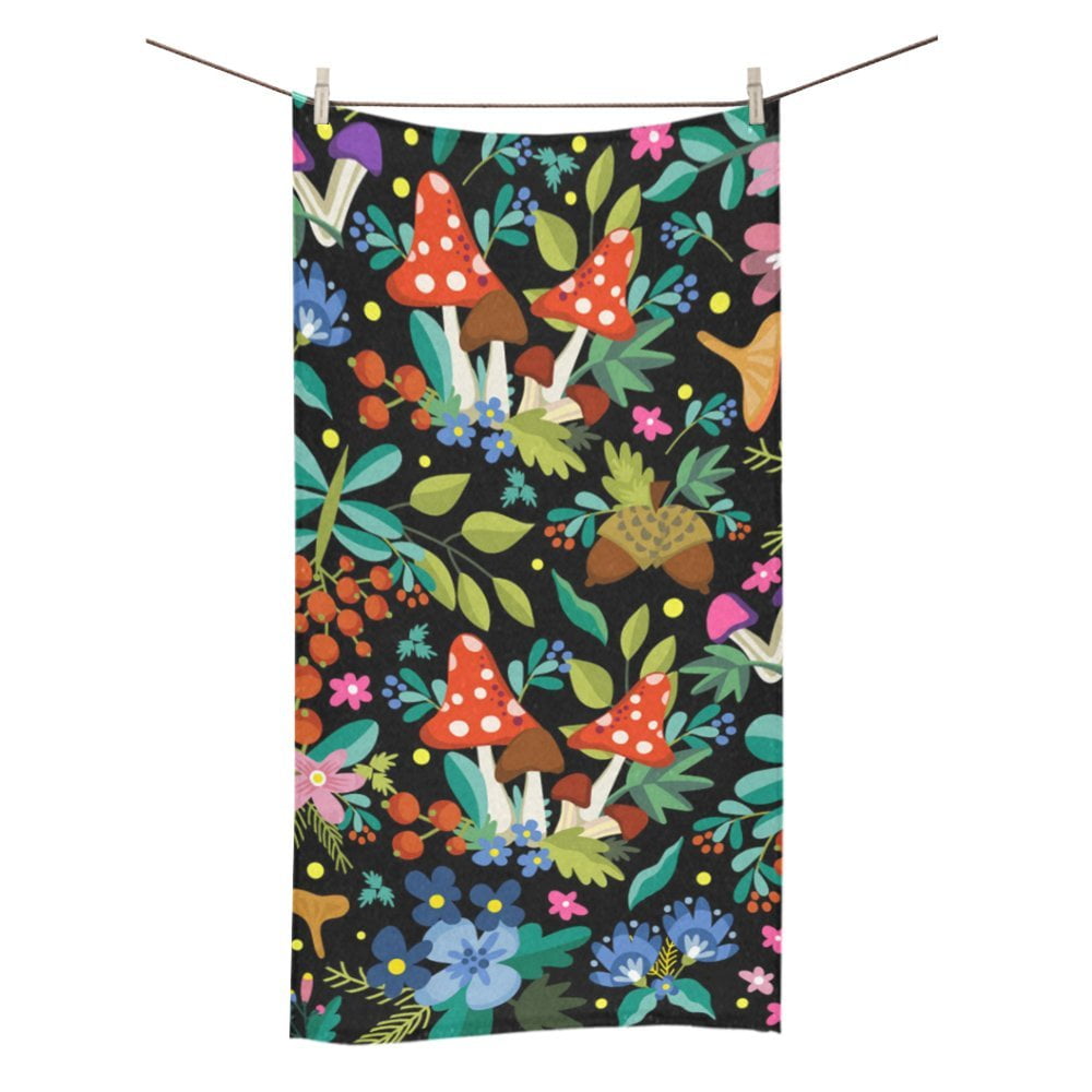 MKHERT Pattern Of Forest Plants And Mushrooms Bath Towel Shower Towel Wash Cloth Face Towels 16x28 Inches