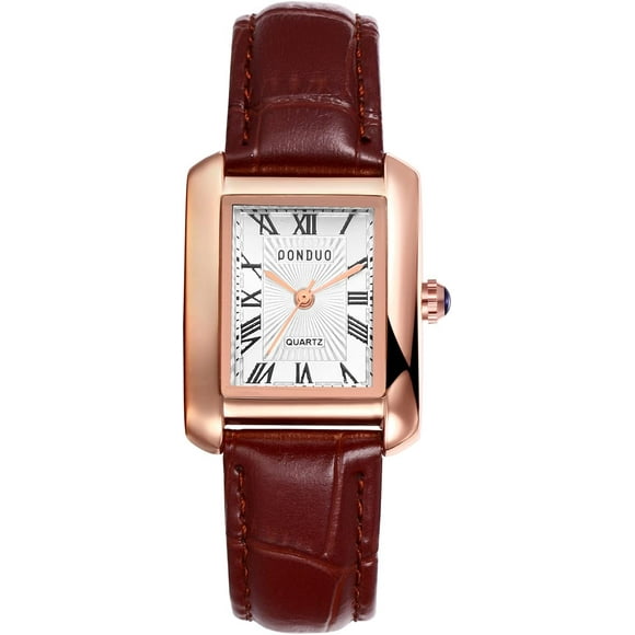 TRAHOO-Men's Square Watches, Leather Strap Cuff Watch, Roman Numeral Couple Watches, Analog Quartz Retro Watch for Men and Women