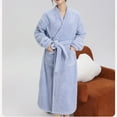 thumbnail image 4 of Fanxing Women's Plush Soft Fleece Robes Terry Cloth Kimono Bathrobe Thick Cozy Warm Spa Sleepwear Loungewear Blue Free Size, 4 of 7