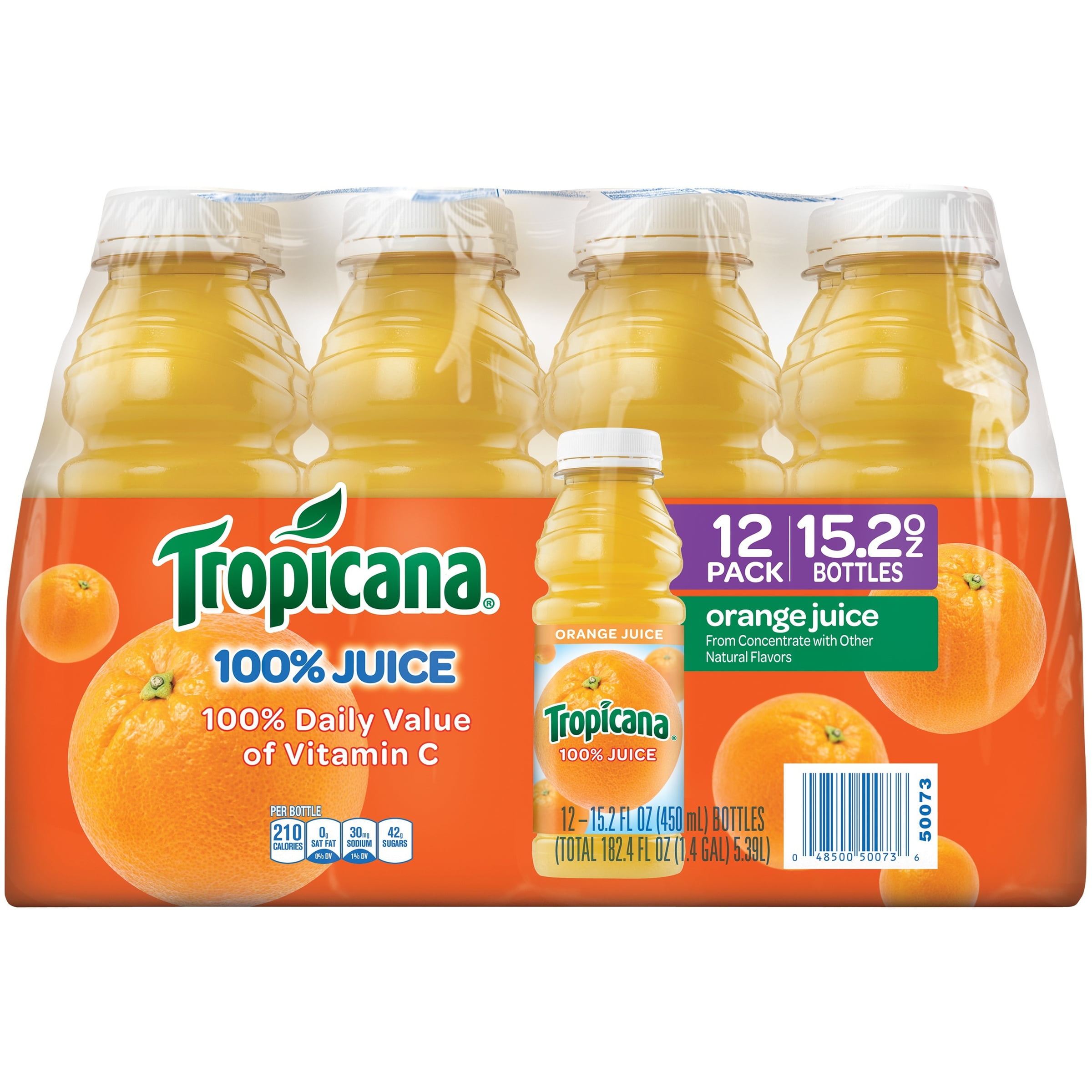Tropicana 100 Orange Juice 12 15.2 fl. oz. Plastic Bottles Good Source of Vitamin C Potassium Walmart