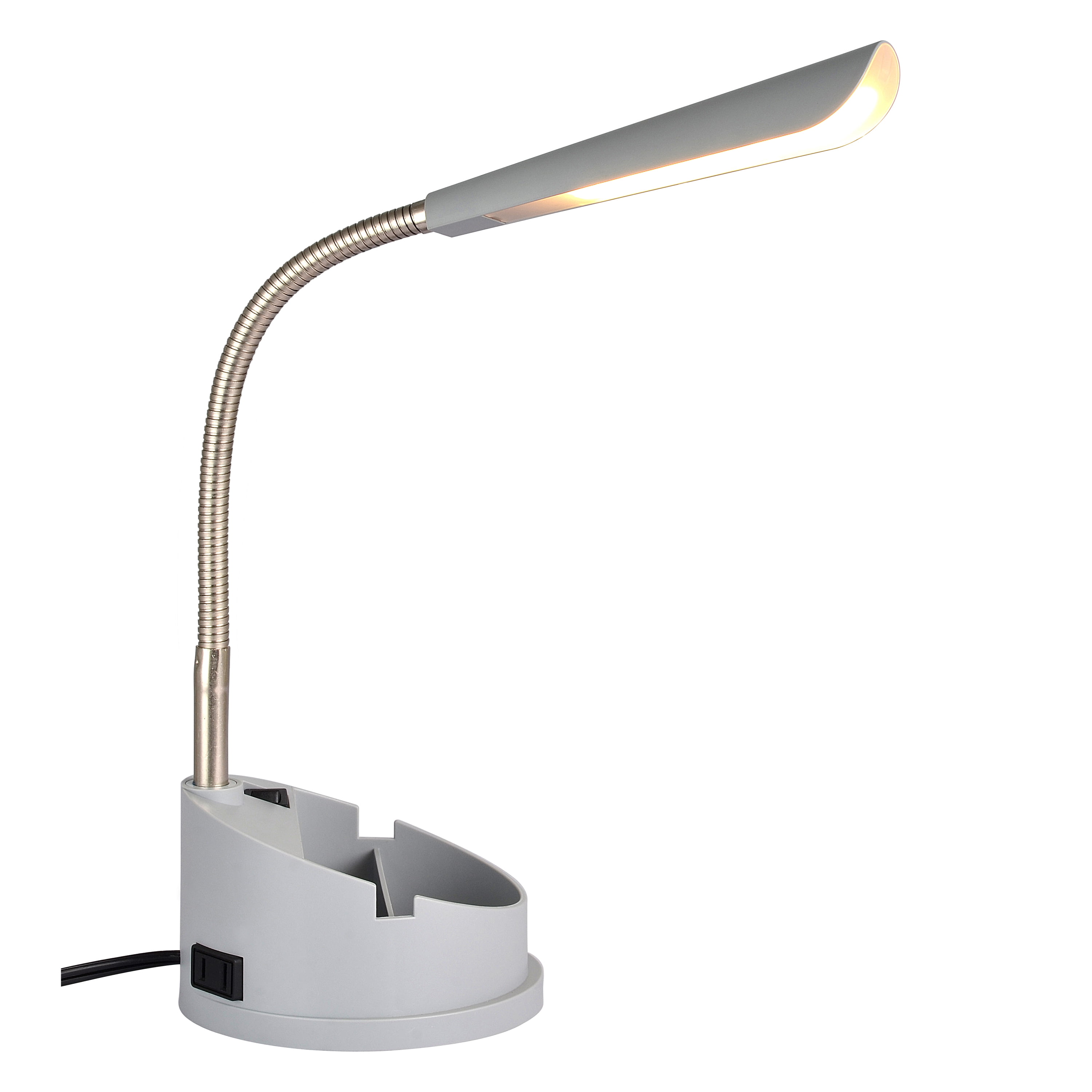 Mainstays LED Desk Organizer Lamp with AC Outlet, Gray, Plastic Finish