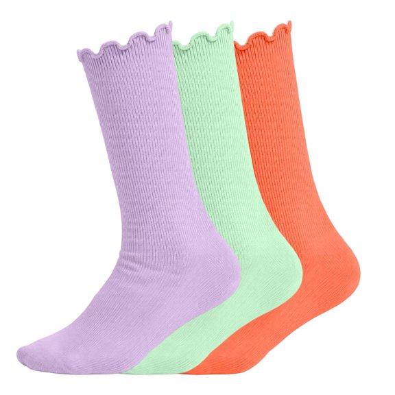 Fewfanhot 3 Pack Girls Ruffle Socks, 6-12 Years Old Soft Cotton Mid Calf Uniform Dress Socks for School Daily Wear