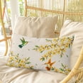 thumbnail image 4 of Spring Floral Pillow Covers, Linen Long Throw Pillow Case, Watercolor Forsythia Flowers Hummingbirds Beige Holiday Pillow Protector Decorative Cushion Cover for Living Room/Bedroom 12" x 20", 4 of 8