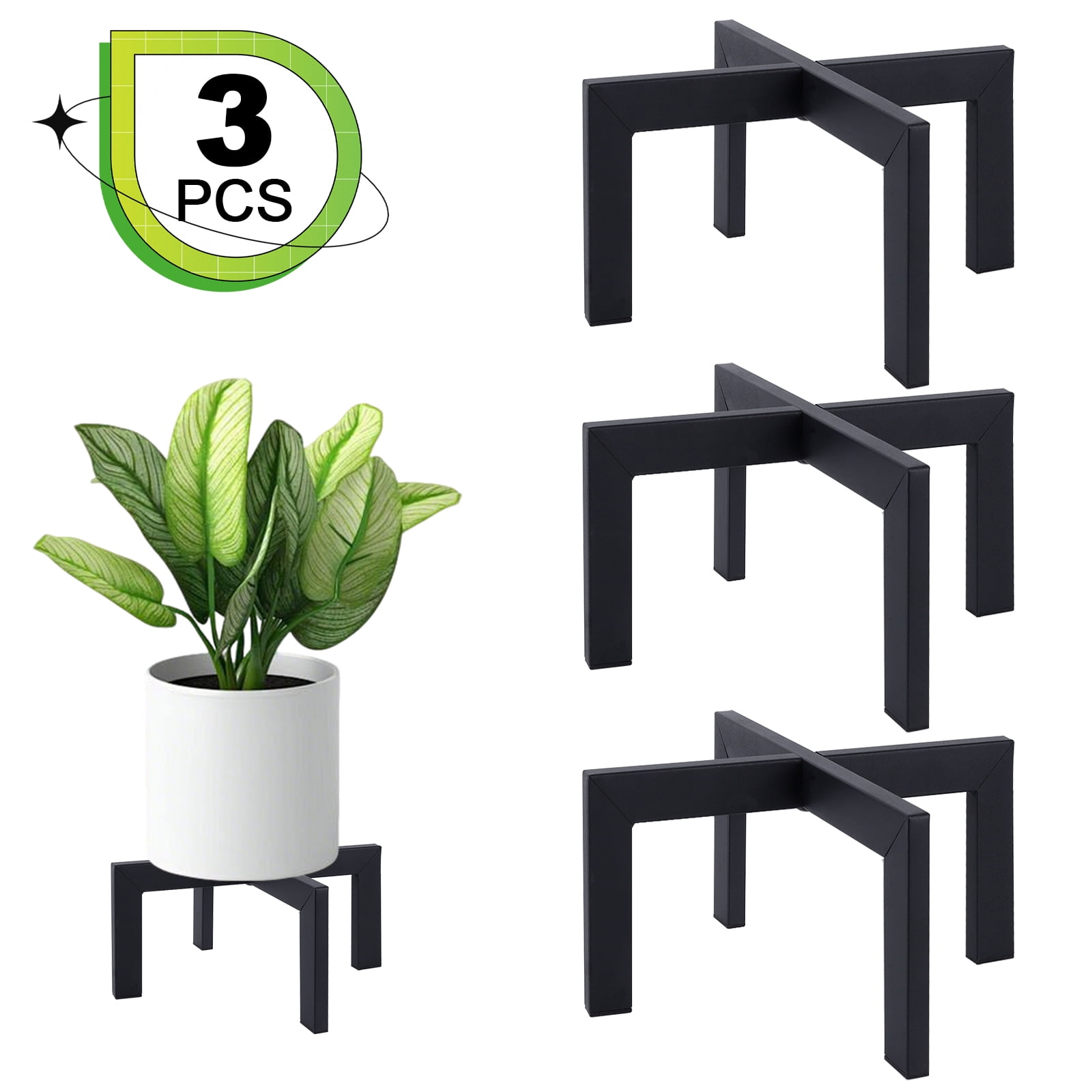 FOUKUS 3 Pack Plant Stand Indoor: Short Metal Plant Stand, Plant Holder, Plant Pot Stand, Heavy Duty Black Metal Base for Large Flower Pot, Modern Minimalist for Living Room, Bedroom, Apartment