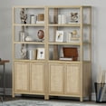 thumbnail image 3 of SICOTAS 71" Tall Bookcase with Doors, Boho 5 Tier Rattan Bookshelf,  Mid-Century Bookcase with Storage Cabinet for Living Room, Bedroom, Library & Home Office in Light Oak, 3 of 9