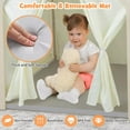 thumbnail image 4 of Laicejoy 6-in-1 Kids Play Tent,Large Play Tent with Wooden Frame & Curtains,  Montessori Style Indoor Playhouse w/ Blackboard, Table, Chair, Storage Bin & Floor Mat, 4 of 8