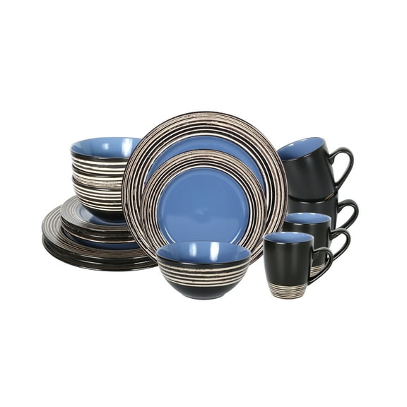 Homevss 16 Piece tree bark style blue Ceramic Tableware Set for 4