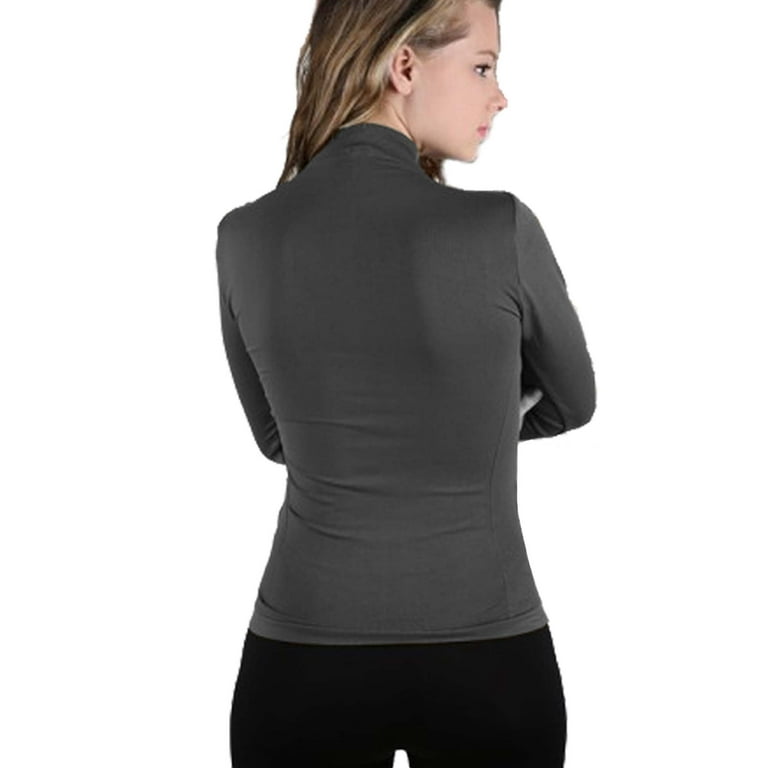 Women Stretch Long Sleeve Mock neck Turtleneck Top Slim Fit Tight