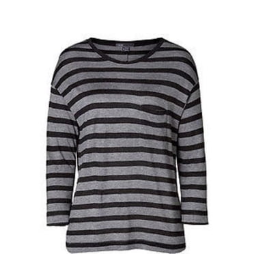 $140 VINCE. Striped Heather GREY Charcoal TOP Shirt 100% Viscose POCKET Tee (L)