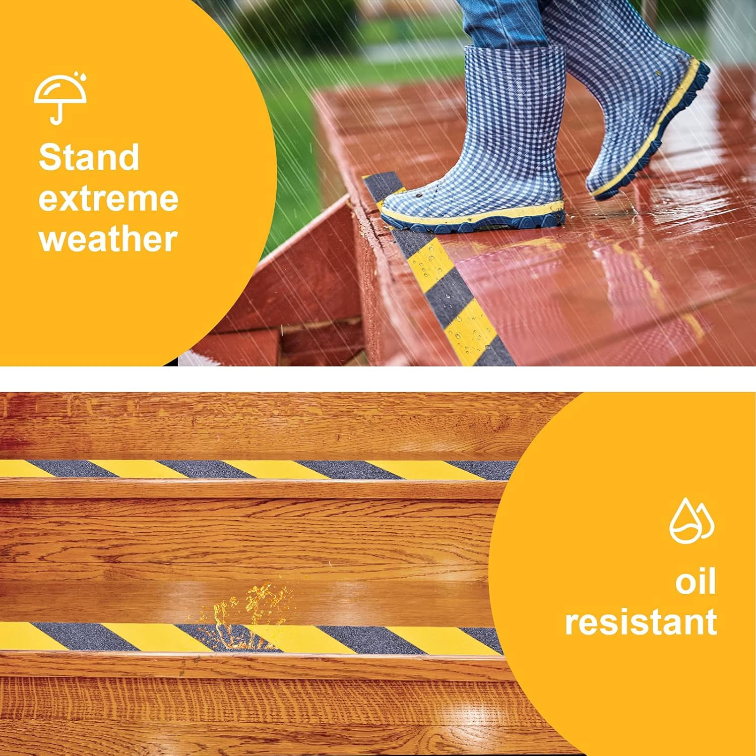Anti Slip Tape, 1 inch x 65 feet, Safety Non Slip Tape for Steps Outdoor Waterproof, Heavy Duty Grip Tape for Concrete Floors, Yellow