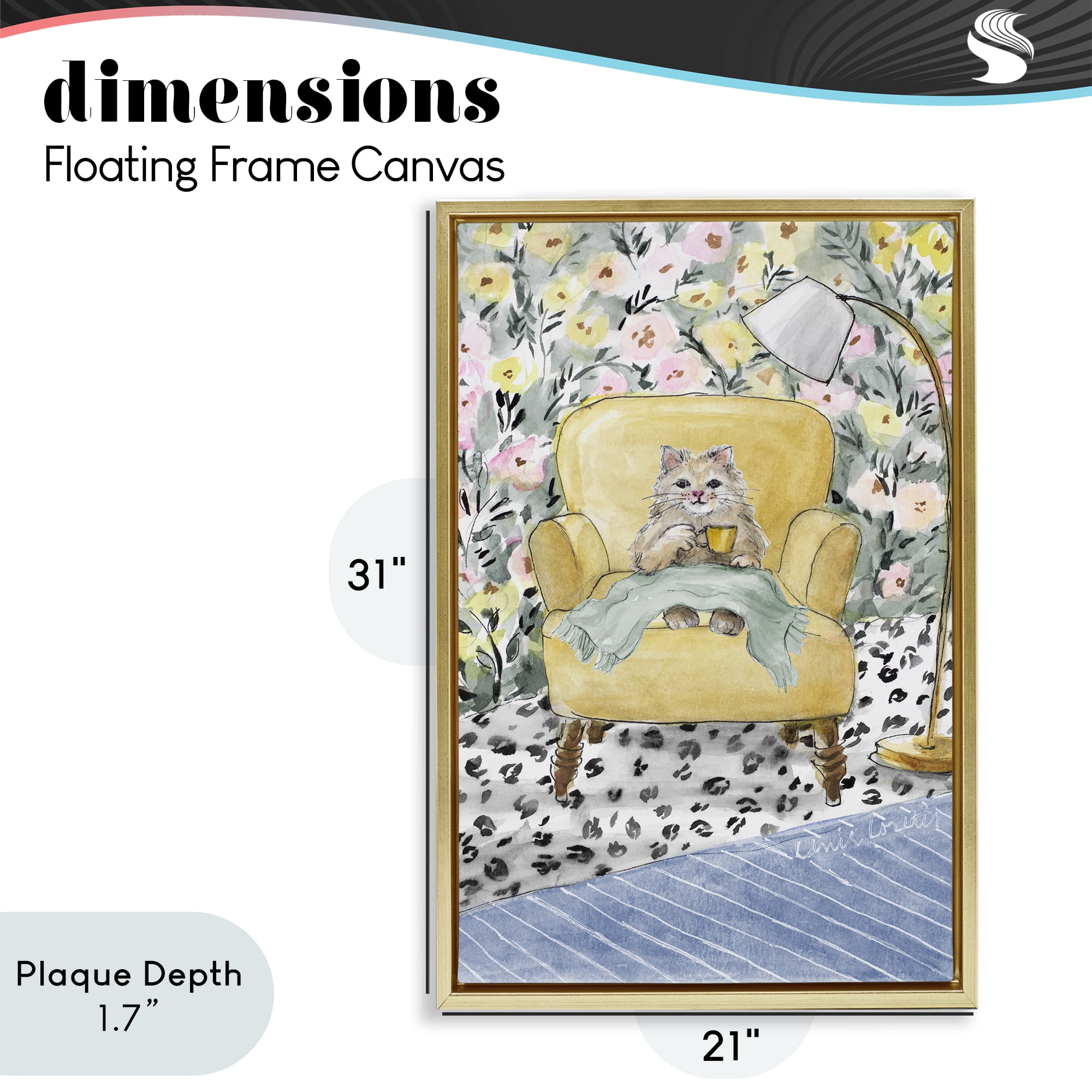 Stupell Industries Cozy Cat Corner Gold Framed Floater Canvas Wall Art, design by Lanie Loreth