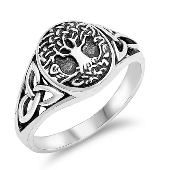 Antiqued Celtic Tree of Life Knot Filigree Ring Sterling Silver Band 925 Jewelry Female Male Size 9