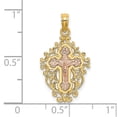thumbnail image 3 of FB Jewels 14k Yellow and Rose Two Tone Gold Crucifix with lace Trim Pink Jesus Center Pendant, 3 of 4