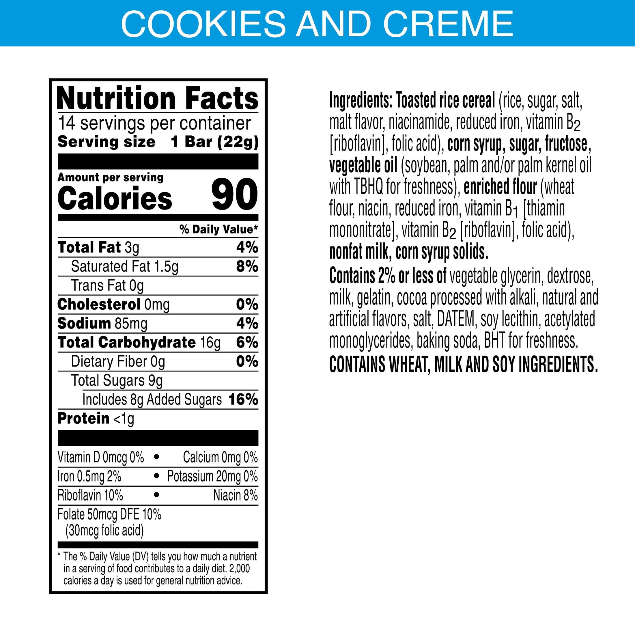 Rice Krispies Treats Cookies'n'Creme Chewy Marshmallow Snack Bars, Kids Snacks, 10.9 oz, 14 Count
