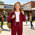 thumbnail image 5 of Resicozy Hoodies for Teen Girls Zip Up Long Sleeve Cropped Sweatshirts for Kids Cute Preppy Youth Trendy Fashion Back to School 5-15 Years Wine 140, 5 of 7