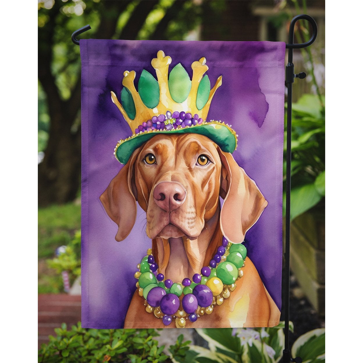 Vizsla King of Mardi Gras Garden Flag 11.25 in x 15.5 in