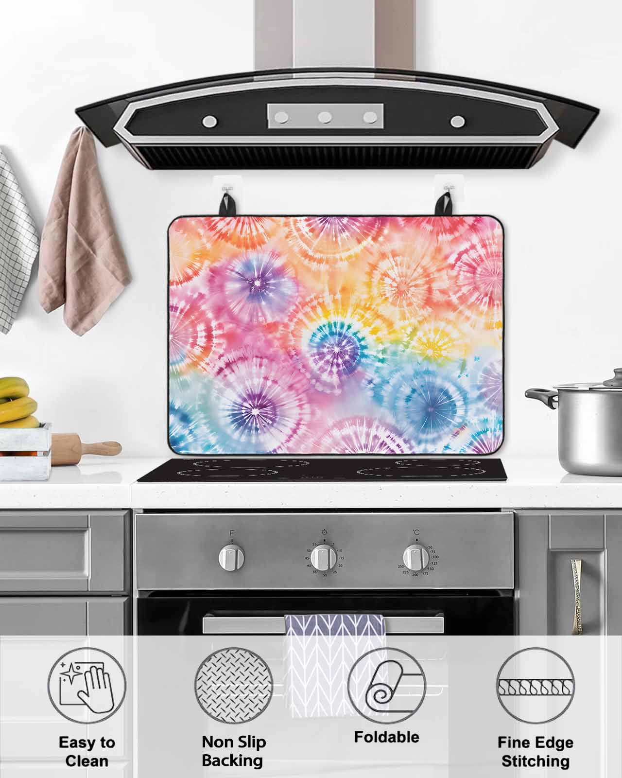 nqOlkjepod Large Induction Cooktop Protector Mat 36"x21", Colorful Stove Top Covers for Electric Stove, Ethnic Modern Abstract Geometric Decorative Stove Burner Cover Mats, Glass Top Stove Cover