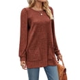thumbnail image 2 of Long Sleeve Shirts for Women Long Sweaters with Pockets Tunic Tops Loose Fit Brick Red XL, 2 of 8