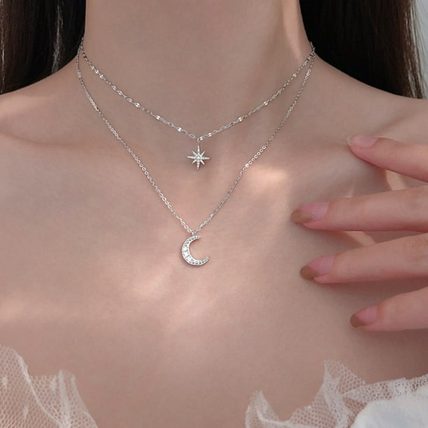 Collar De Clavícula De Circonita Cadena De Estrella Luna Para Mujeres Accesorios De Joyería collares para mujer Gao Jiahui unisex