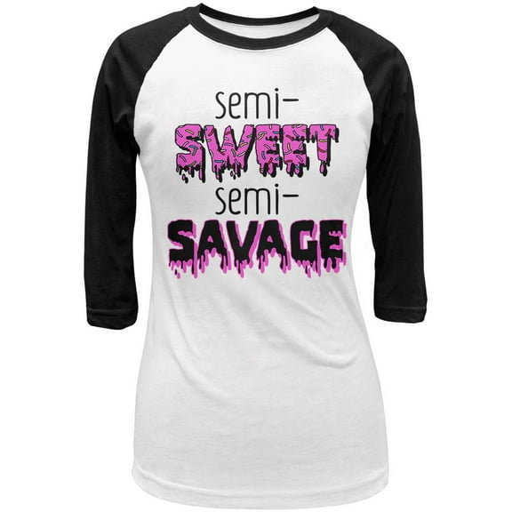 Semi-Sweet Semi-Savage Sprinkles Juniors 3/4 Sleeve Raglan T Shirt White-Black MD