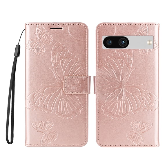 Allytech for Google Pixel 10 Pro XL Case Wallet, PU Leather Big Butterfly Embossed Shockproof Cards Holder Hand Wrist Protective Flip Stand Cover Wallet Case for Goolge Pixel 10 Pro XL,Rosegold