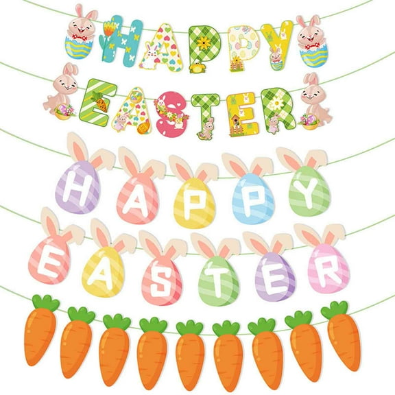 Tupukom Easter Decor Easter Banners Front Porch Easter Bunny Egg Rabbit Party Front Door Sign Wall Hanging Porch Banner for Spring Holiday Party Easter Decoration