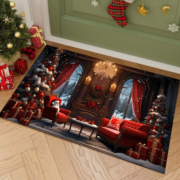 Alfombra Navideña para Entrada | Tapete Absorbente y Antideslizante para El Hogar | Tapete Antimanchas para Baño | Tamaño: 40 X 60 Cm | Material: Poliéster Blanco | Peso: 0,2 Kg | Tapete de Cocina: 4
