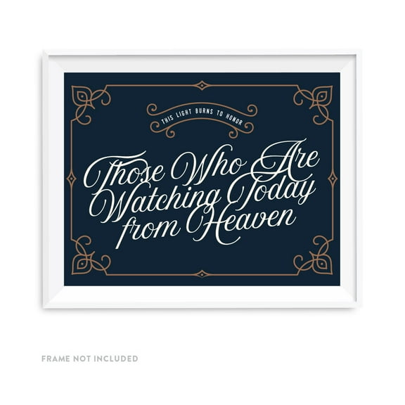 Navy Blue Art Deco Vintage Party Signs, This Light Burns to Honor Those Who Table Sign, 8.5x11-inch