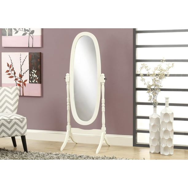 Floor Mirror Full Length Oval Cheval Traditional Wooden Frame 59 H Antique White Com Floor Mirror Full Length Oval Cheval, Antique Oval Floor Mirror