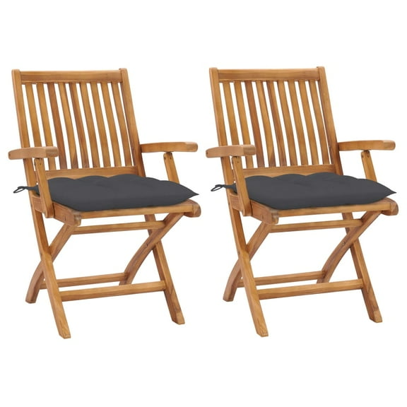 vidaXL Patio Chairs 2 pcs with Anthracite Cushions Solid Teak Wood